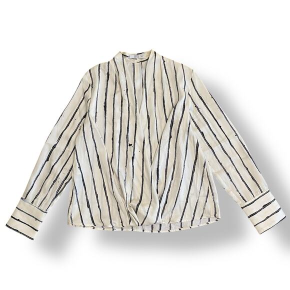 Mango‎ NWOT Striped Wrap Blouse Womens Size 6 White Business Preppy - Picture 1 of 10